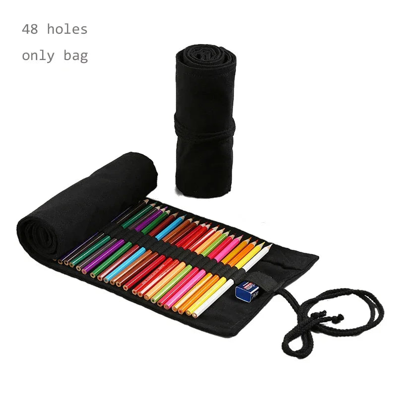 Buy The Best By Artsulli - Art is Long Life Short - 48 Holes Roll Colored Pencil Case Kawaii School Students Supplies Paint Brush Pen Bag