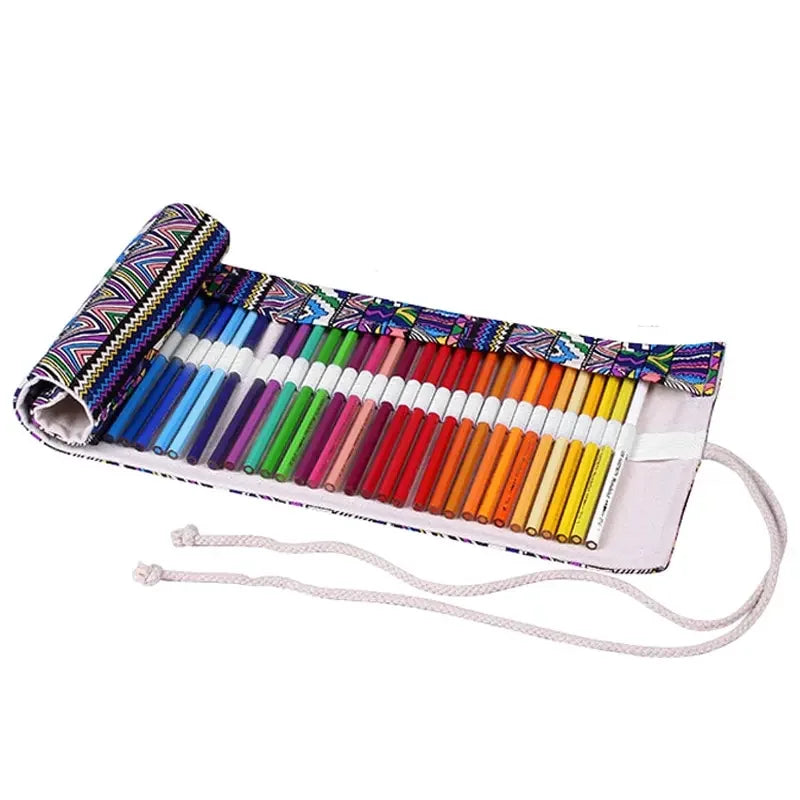 Buy The Best By Artsulli - Art is Long Life Short - 48 Holes Roll Colored Pencil Case Kawaii School Students Supplies Paint Brush Pen Bag
