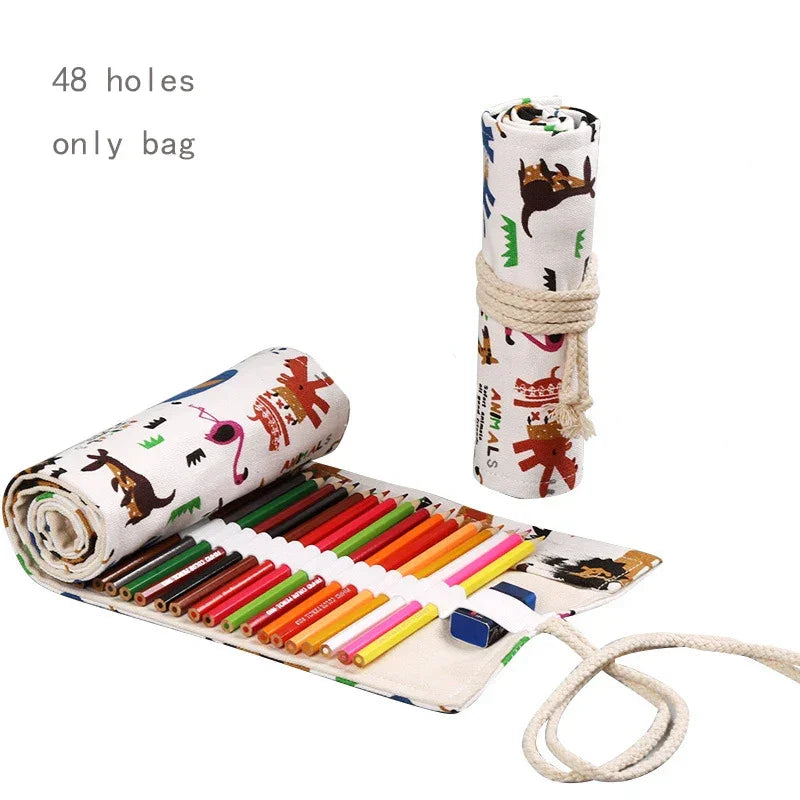 Buy The Best By Artsulli - Art is Long Life Short - 48 Holes Roll Colored Pencil Case Kawaii School Students Supplies Paint Brush Pen Bag