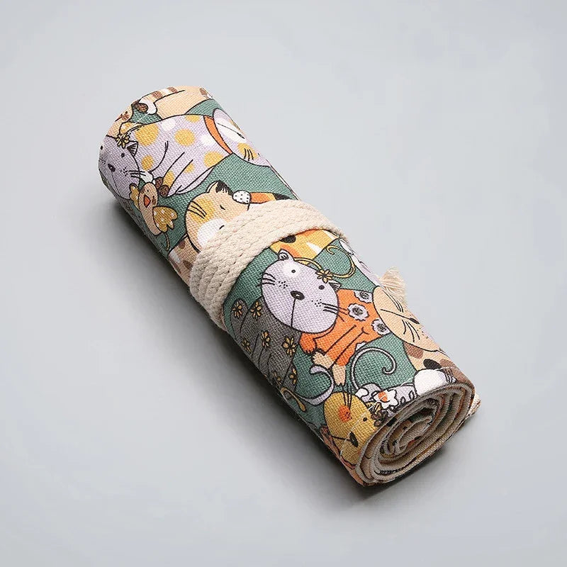 Buy The Best By Artsulli - Art is Long Life Short - 48 Holes Roll Colored Pencil Case Kawaii School Students Supplies Paint Brush Pen Bag