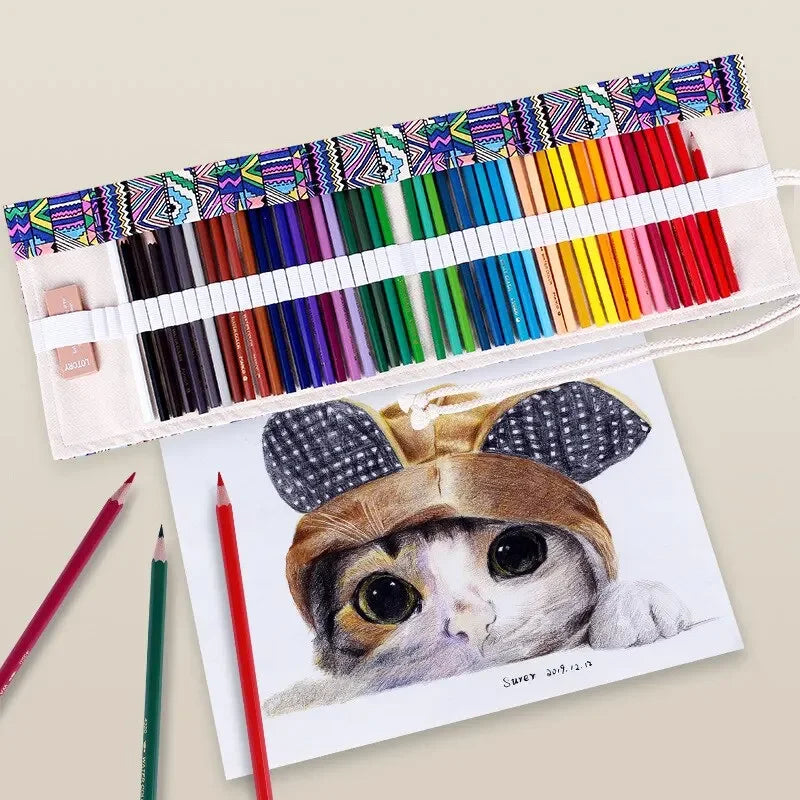 Buy The Best By Artsulli - Art is Long Life Short - 48 Holes Roll Colored Pencil Case Kawaii School Students Supplies Paint Brush Pen Bag