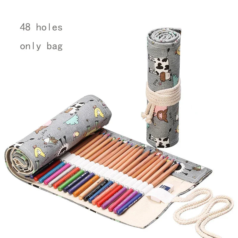 Buy The Best By Artsulli - Art is Long Life Short - 48 Holes Roll Colored Pencil Case Kawaii School Students Supplies Paint Brush Pen Bag