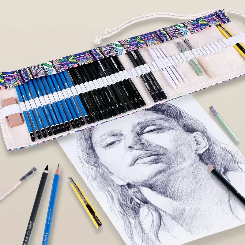 Buy The Best By Artsulli - Art is Long Life Short - 48 Holes Roll Colored Pencil Case Kawaii School Students Supplies Paint Brush Pen Bag