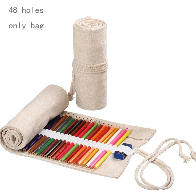 Buy The Best By Artsulli - Art is Long Life Short - 48 Holes Roll Colored Pencil Case Kawaii School Students Supplies Paint Brush Pen Bag
