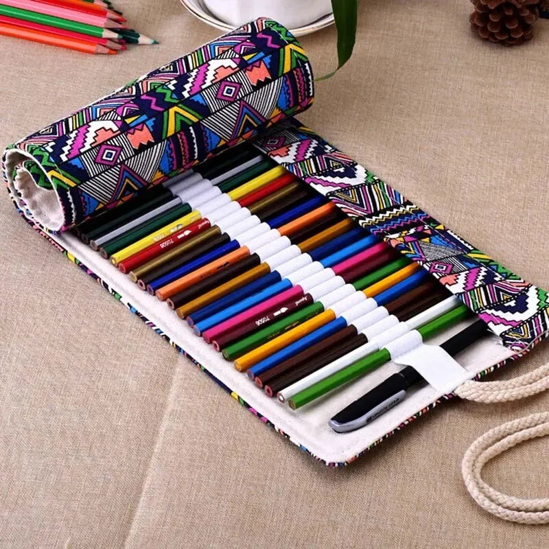 Buy The Best By Artsulli - Art is Long Life Short - 48 Holes Roll Colored Pencil Case Kawaii School Students Supplies Paint Brush Pen Bag