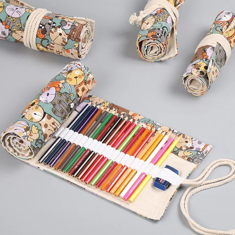 Buy The Best By Artsulli - Art is Long Life Short - 48 Holes Roll Colored Pencil Case Kawaii School Students Supplies Paint Brush Pen Bag