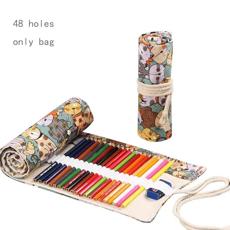 Buy The Best By Artsulli - Art is Long Life Short - 48 Holes Roll Colored Pencil Case Kawaii School Students Supplies Paint Brush Pen Bag