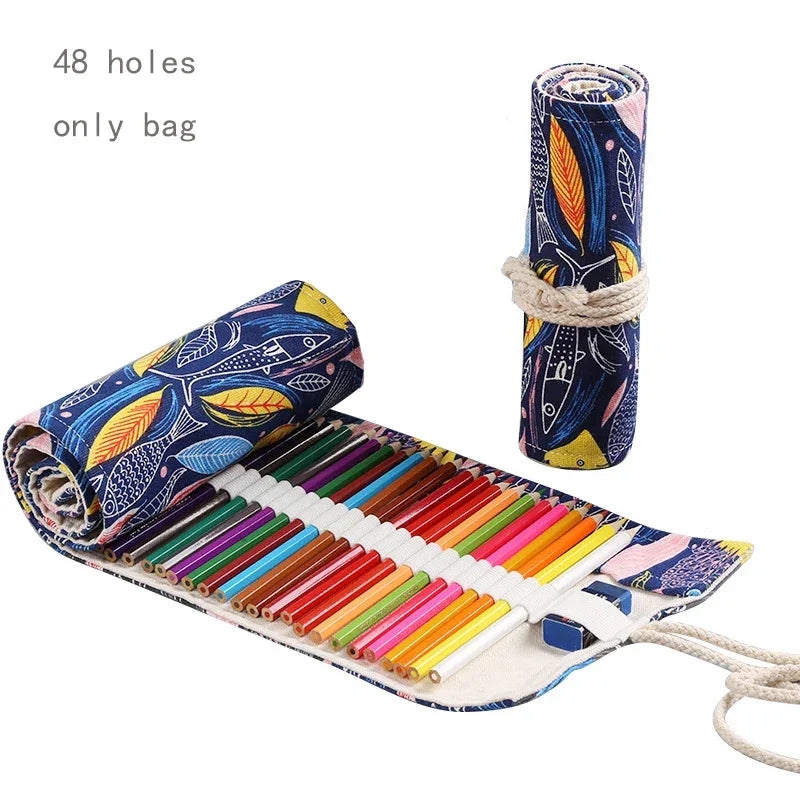 Buy The Best By Artsulli - Art is Long Life Short - 48 Holes Roll Colored Pencil Case Kawaii School Students Supplies Paint Brush Pen Bag