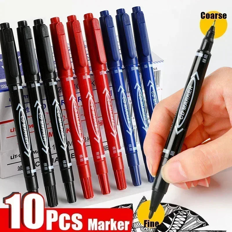 Buy The Best By Artsulli - Art is Long Life Short - 5/10PCs Permanent Marker Black/Blue/Red Oil Pen Twin Tip Fine Nid Ink Stationery Items