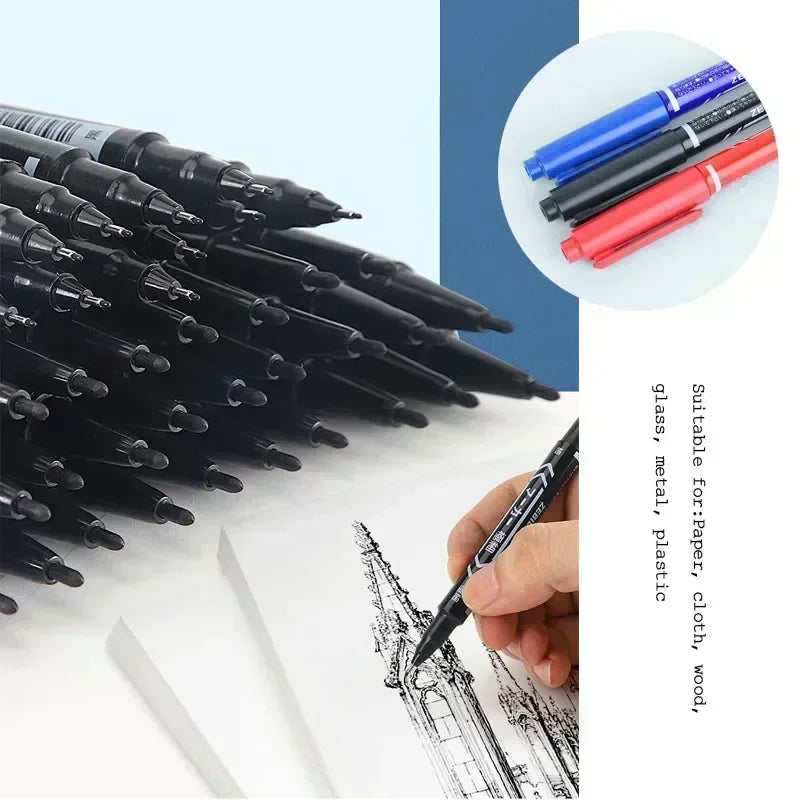 Buy The Best By Artsulli - Art is Long Life Short - 5/10PCs Permanent Marker Black/Blue/Red Oil Pen Twin Tip Fine Nid Ink Stationery Items