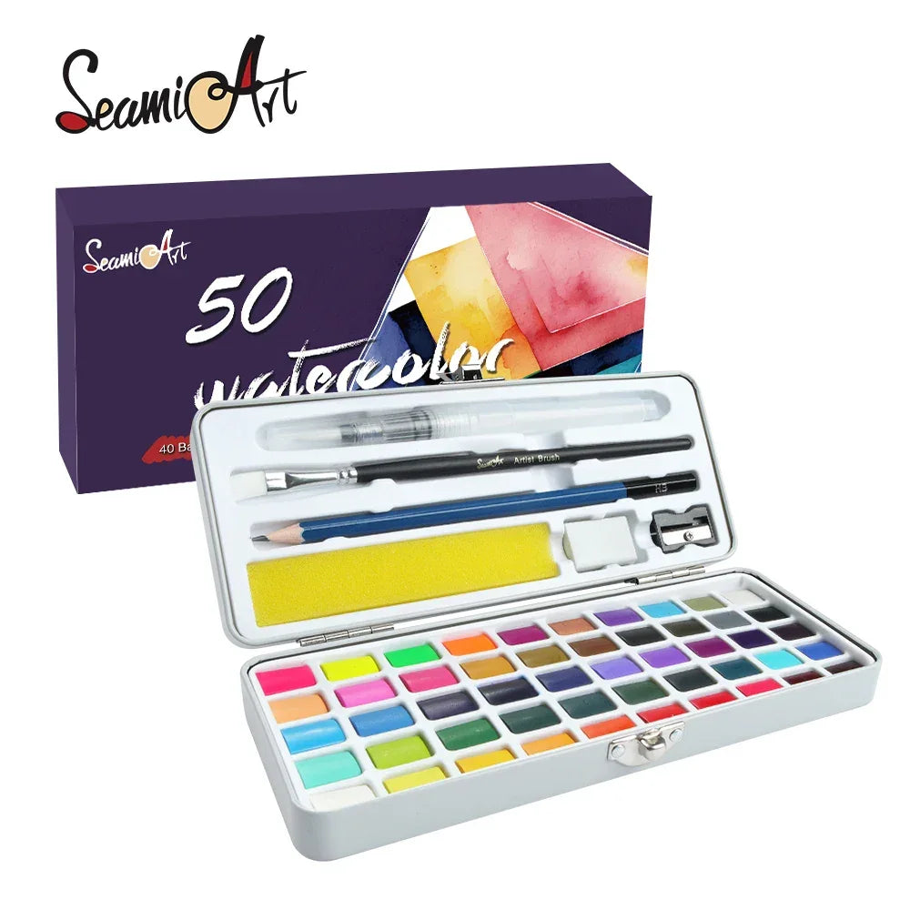 Buy The Best By Artsulli - Art is Long Life Short - 50Color Solid Watercolor Paint Set Portable Pigment for Artist Drawing Paper Supplies