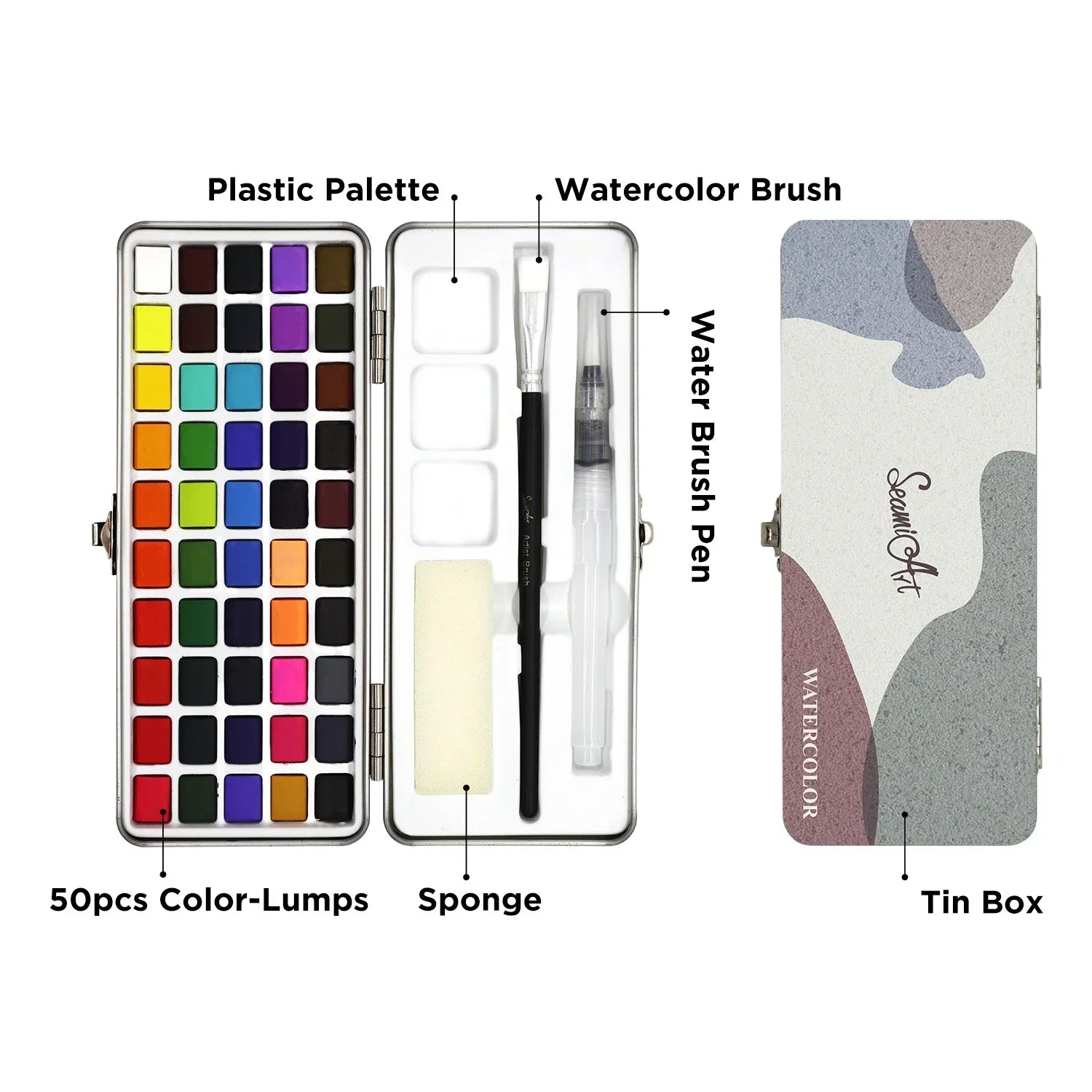 Buy The Best By Artsulli - Art is Long Life Short - 50Color Solid Watercolor Paint Set Portable Pigment for Artist Drawing Paper Supplies