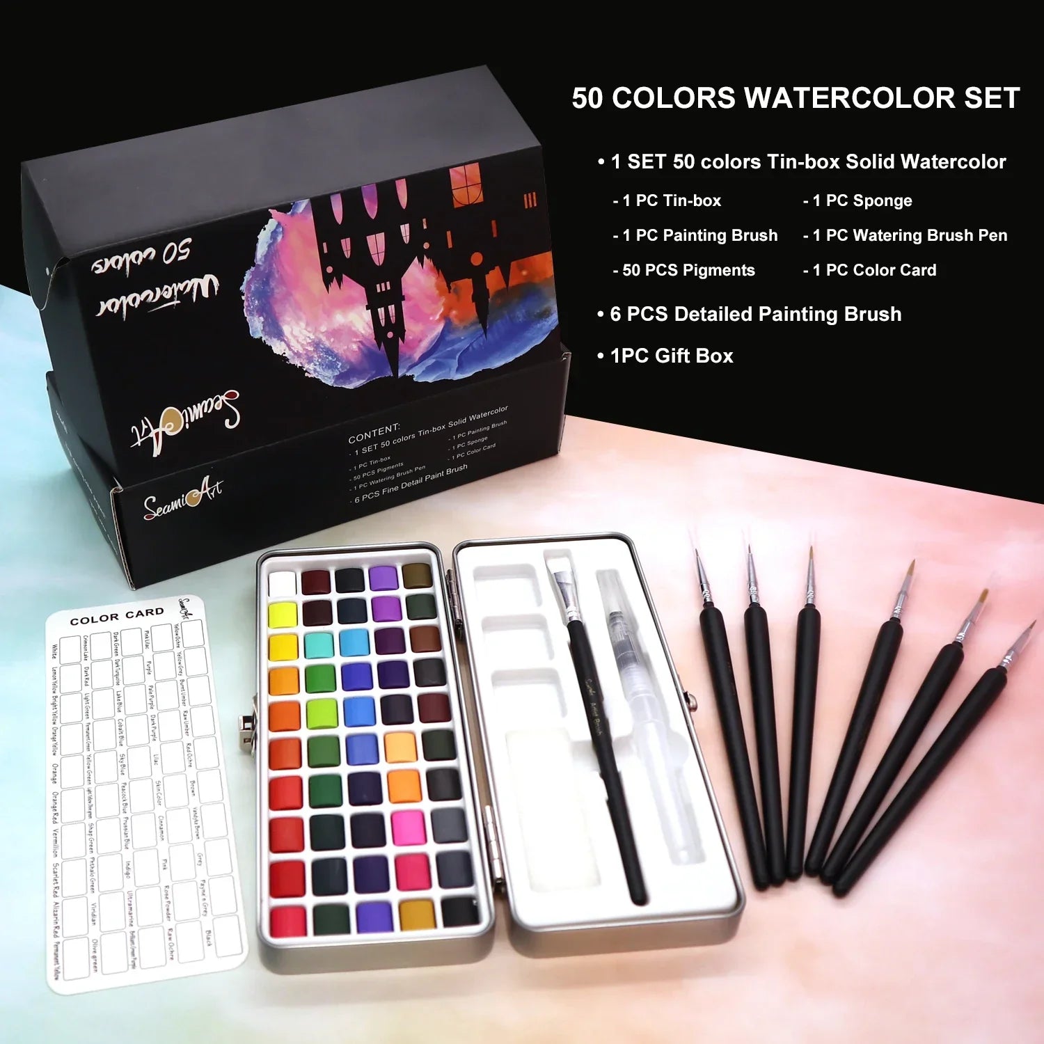 Buy The Best By Artsulli - Art is Long Life Short - 50Color Solid Watercolor Paint Set Portable Pigment for Artist Drawing Paper Supplies