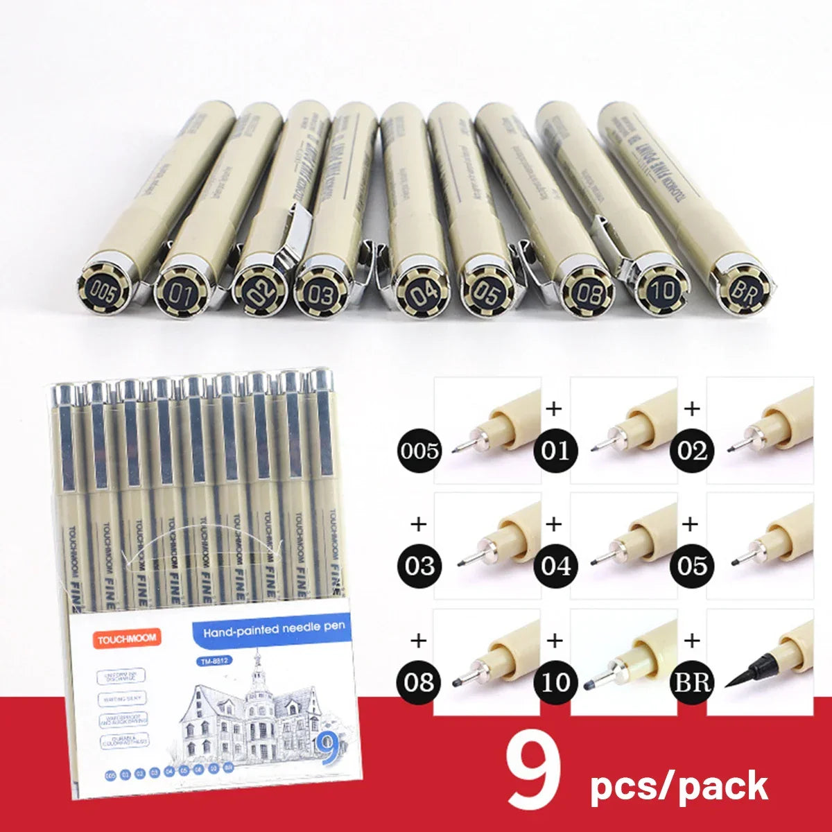 Buy The Best By Artsulli - Art is Long Life Short - 6-12Pcs/Set Hook Needle Pen Hand-painted Fineliner Sketch Student Study Office Supplies