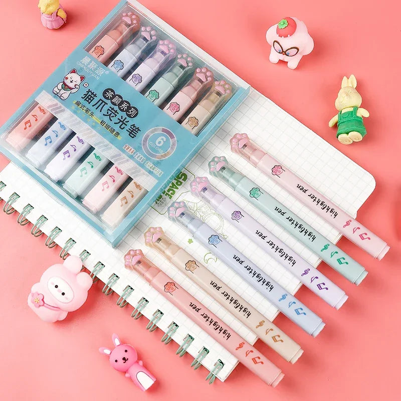 Buy The Best By Artsulli - Art is Long Life Short - 6 pcs/pack Kawaii Cat Claw Pastel Color Highlighters Drawing Markers Fluorescent Pen