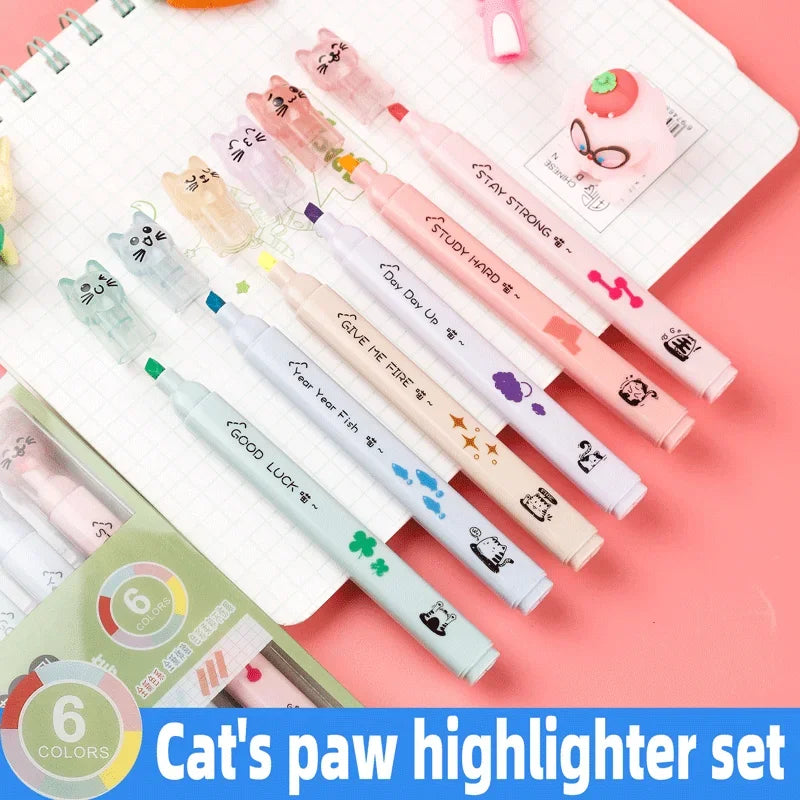 Buy The Best By Artsulli - Art is Long Life Short - 6 pcs/pack Kawaii Cat Claw Pastel Color Highlighters Drawing Markers Fluorescent Pen
