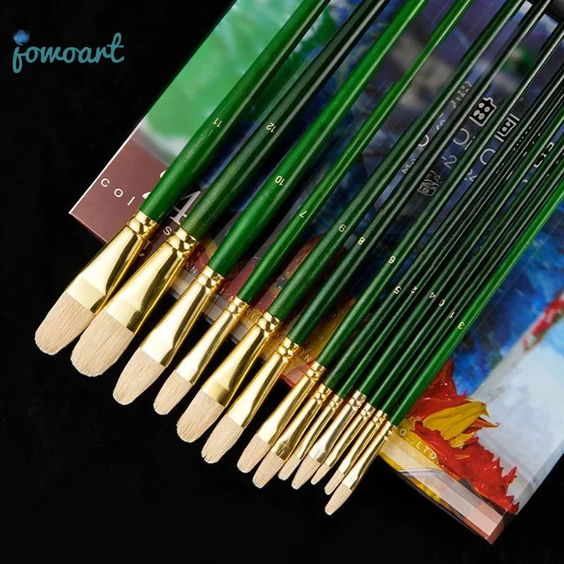 Buy The Best By Artsulli - Art is Long Life Short - 6 Pcs Set Pig Bristle Green Birch Wood Rod Oil Painting Brush Hazelnut Shaped Hard Hair