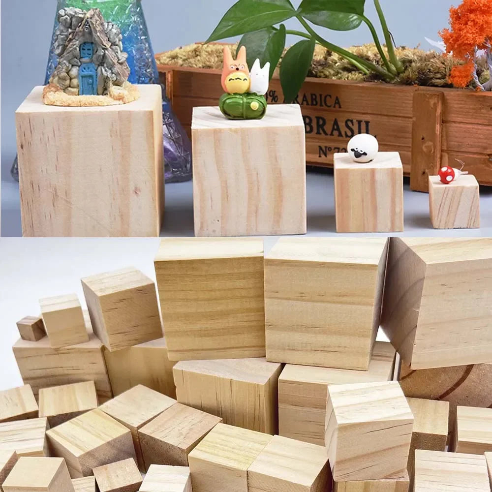 Buy The Best By Artsulli - Art is Long Life Short - 6 Sizes Unfinished Wooden Cubes Natural Blank Wood Square Blocks for DIY Project