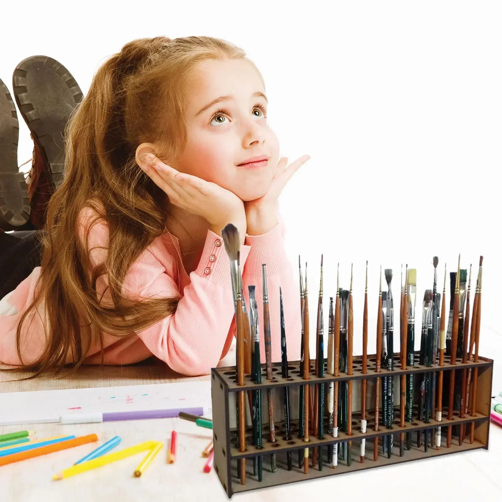 Buy The Best By Artsulli - Art is Long Life Short - 67-Slot Wooden Brush Organizer – Wall/Desk Mount Holder for Paintbrushes Makeup Tools &