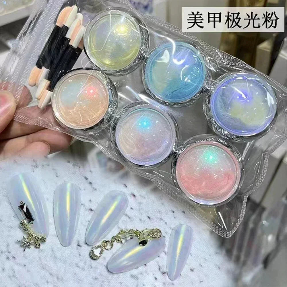 Buy The Best By Artsulli - Art is Long Life Short - 6Jars/Set Aurora Mermaid Nail Powder(with Brushes) Holographic Pearlescent Chrome