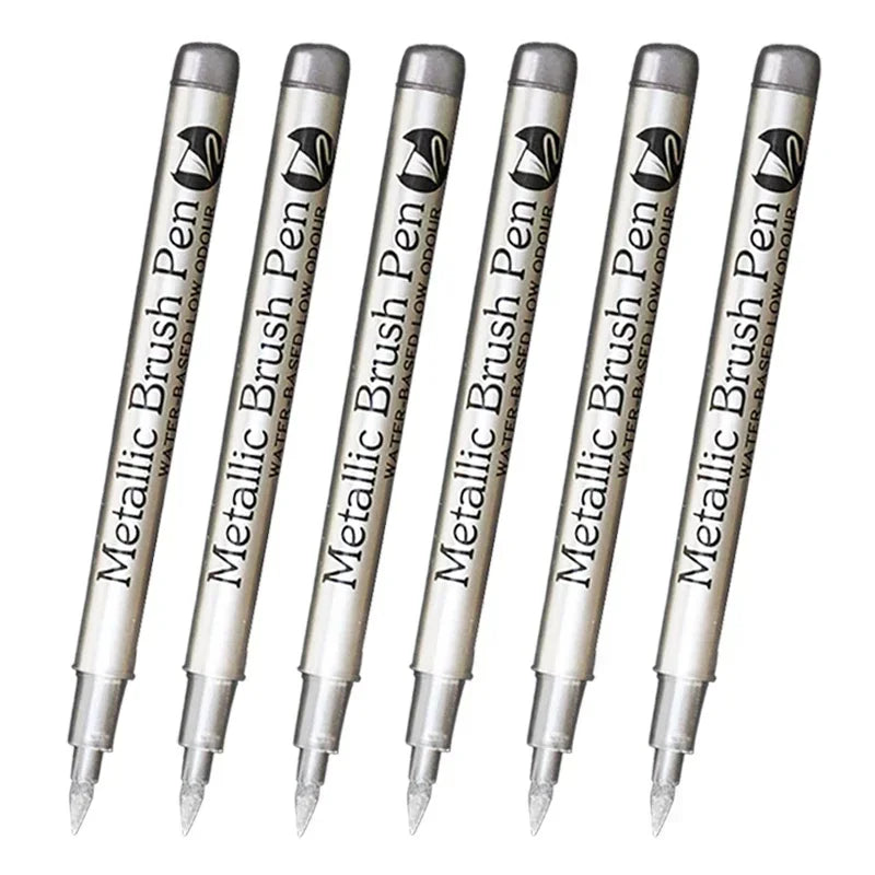 Buy The Best By Artsulli - Art is Long Life Short - 6Pcs Brush Metallic Paint Marker Pens Gold Silver Color Permanent For Manga Crafts