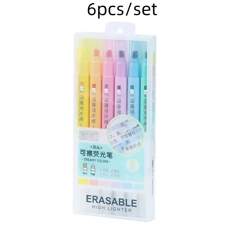 Buy The Best By Artsulli - Art is Long Life Short - 6pcs Creative Erasable Highlighters Pastel Markers Dual Tip Fluorescent Marker Pen