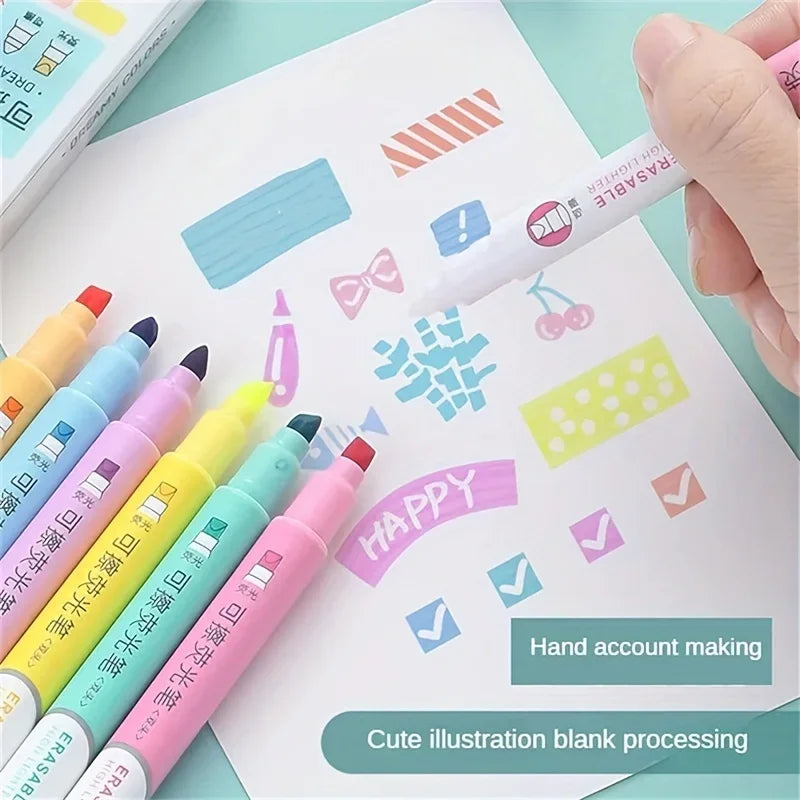 Buy The Best By Artsulli - Art is Long Life Short - 6pcs Creative Erasable Highlighters Pastel Markers Dual Tip Fluorescent Marker Pen
