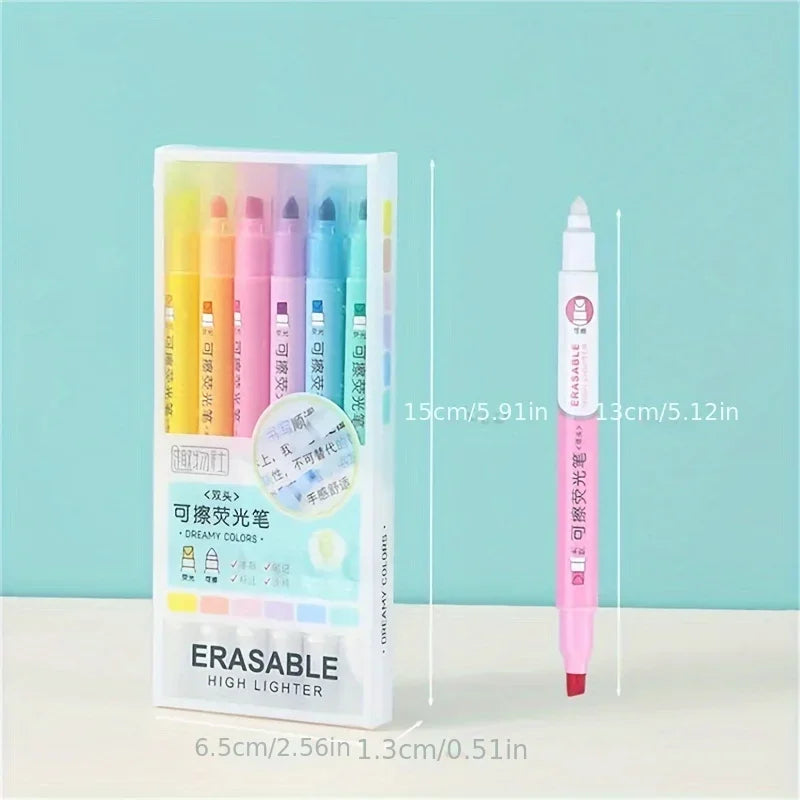 Buy The Best By Artsulli - Art is Long Life Short - 6pcs Creative Erasable Highlighters Pastel Markers Dual Tip Fluorescent Marker Pen