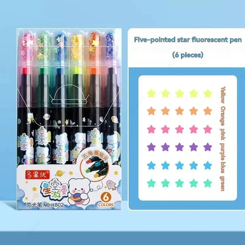 Buy The Best By Artsulli - Art is Long Life Short - 6Pcs/set Cute Star Stamp Highlighter Color Marker DIY Hand Account Pen Office