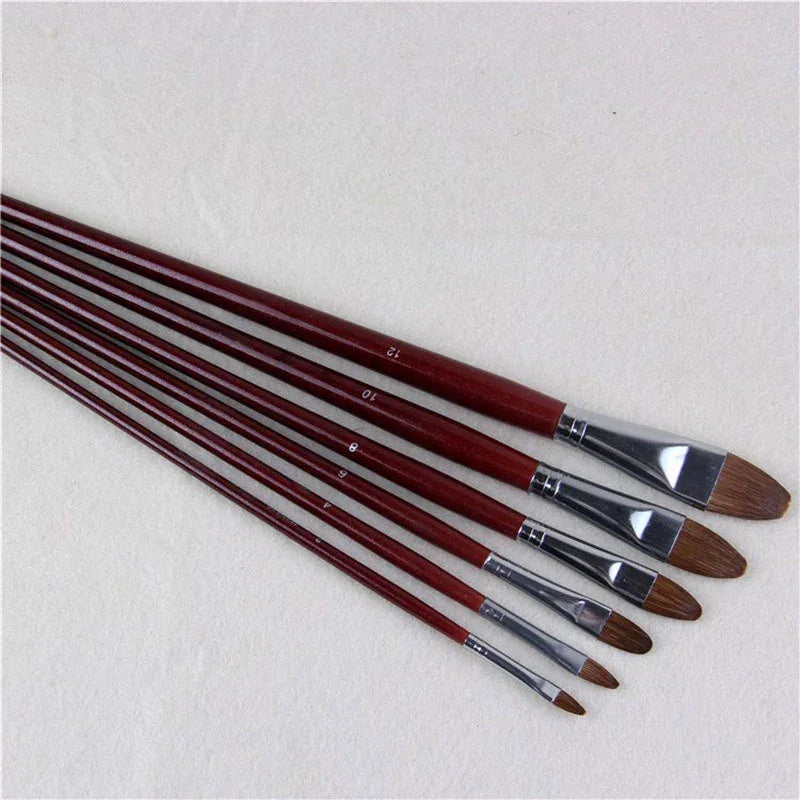 Buy The Best By Artsulli - Art is Long Life Short - 6pcs/Set High-grade Weasel Hair Oil Painting Brush Hazel Shap Row Pen Birch Rod Acrylic