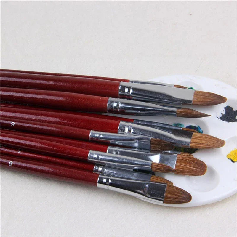 Buy The Best By Artsulli - Art is Long Life Short - 6pcs/Set High-grade Weasel Hair Oil Painting Brush Hazel Shap Row Pen Birch Rod Acrylic