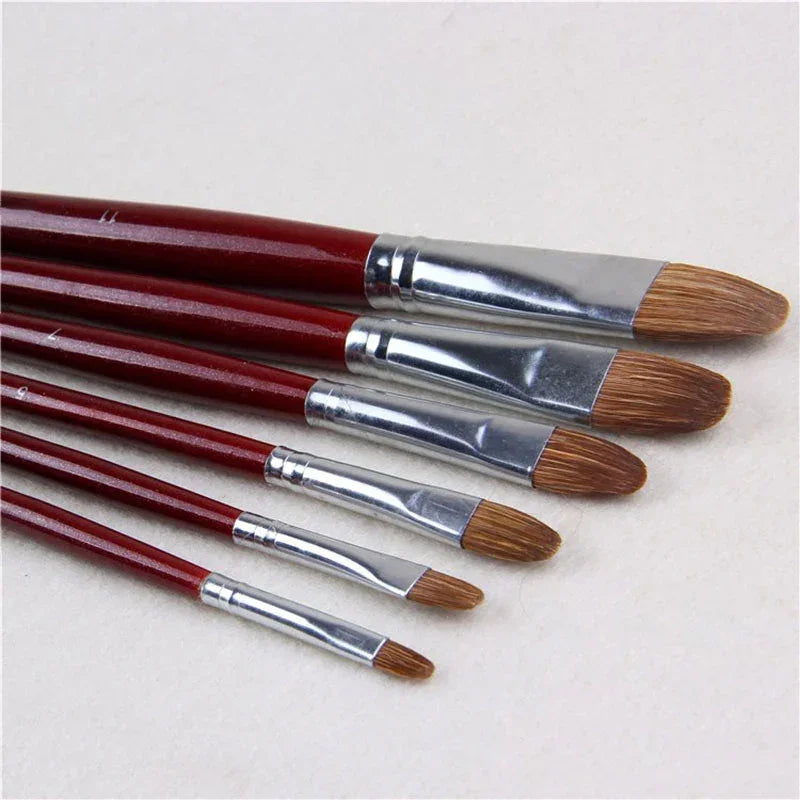 Buy The Best By Artsulli - Art is Long Life Short - 6pcs/Set High-grade Weasel Hair Oil Painting Brush Hazel Shap Row Pen Birch Rod Acrylic