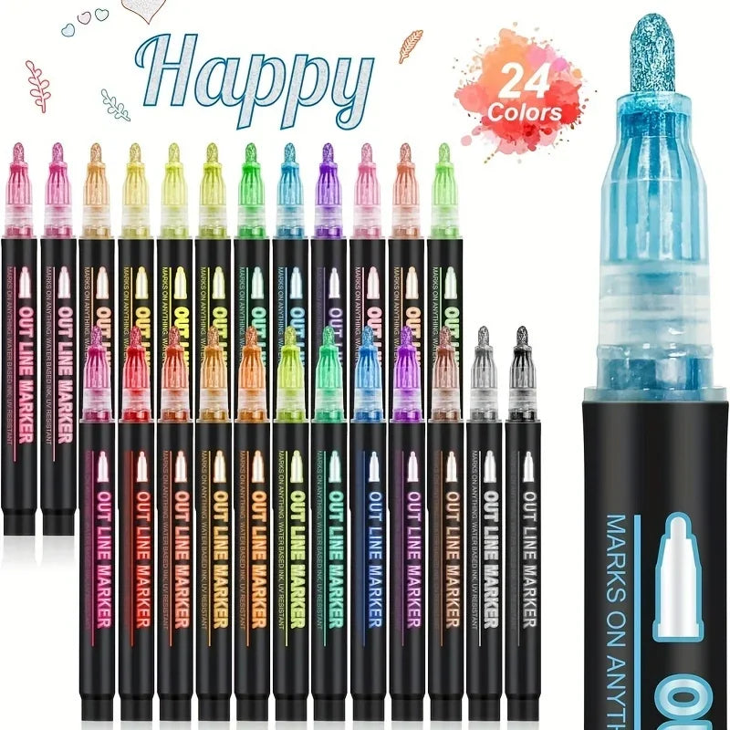 Buy The Best By Artsulli - Art is Long Life Short - 8-48Colors Metallic Color Outline Marker Pen Kawaii DIY Hand Account Graffiti PenOffice