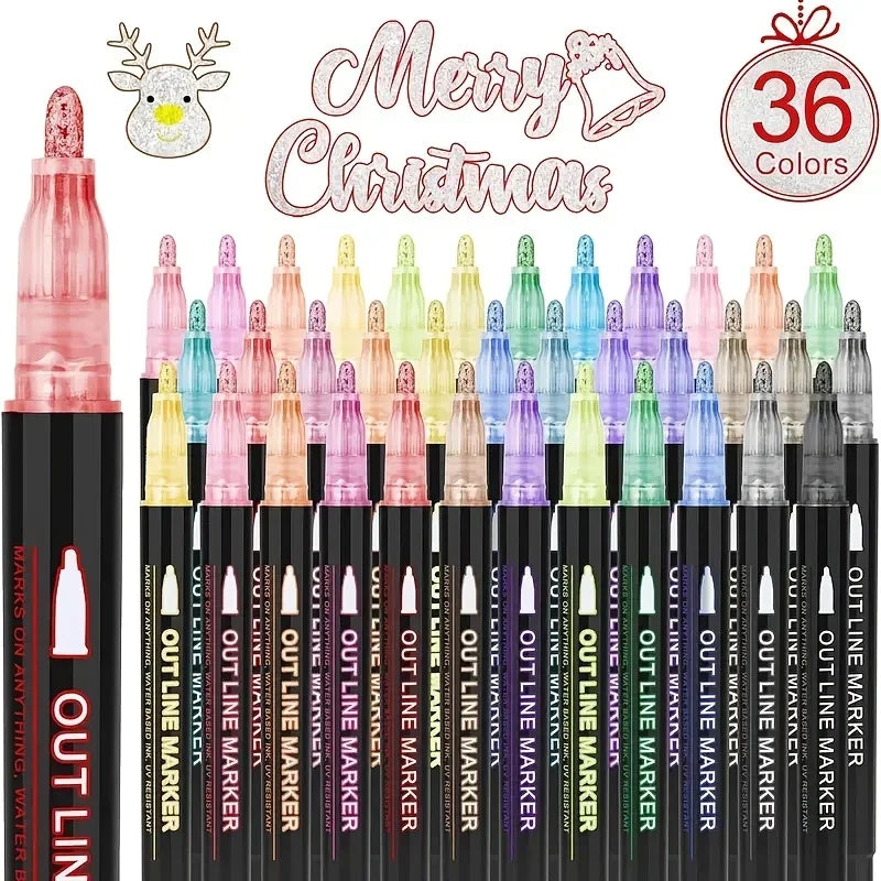 Buy The Best By Artsulli - Art is Long Life Short - 8-48Colors Metallic Color Outline Marker Pen Kawaii DIY Hand Account Graffiti PenOffice