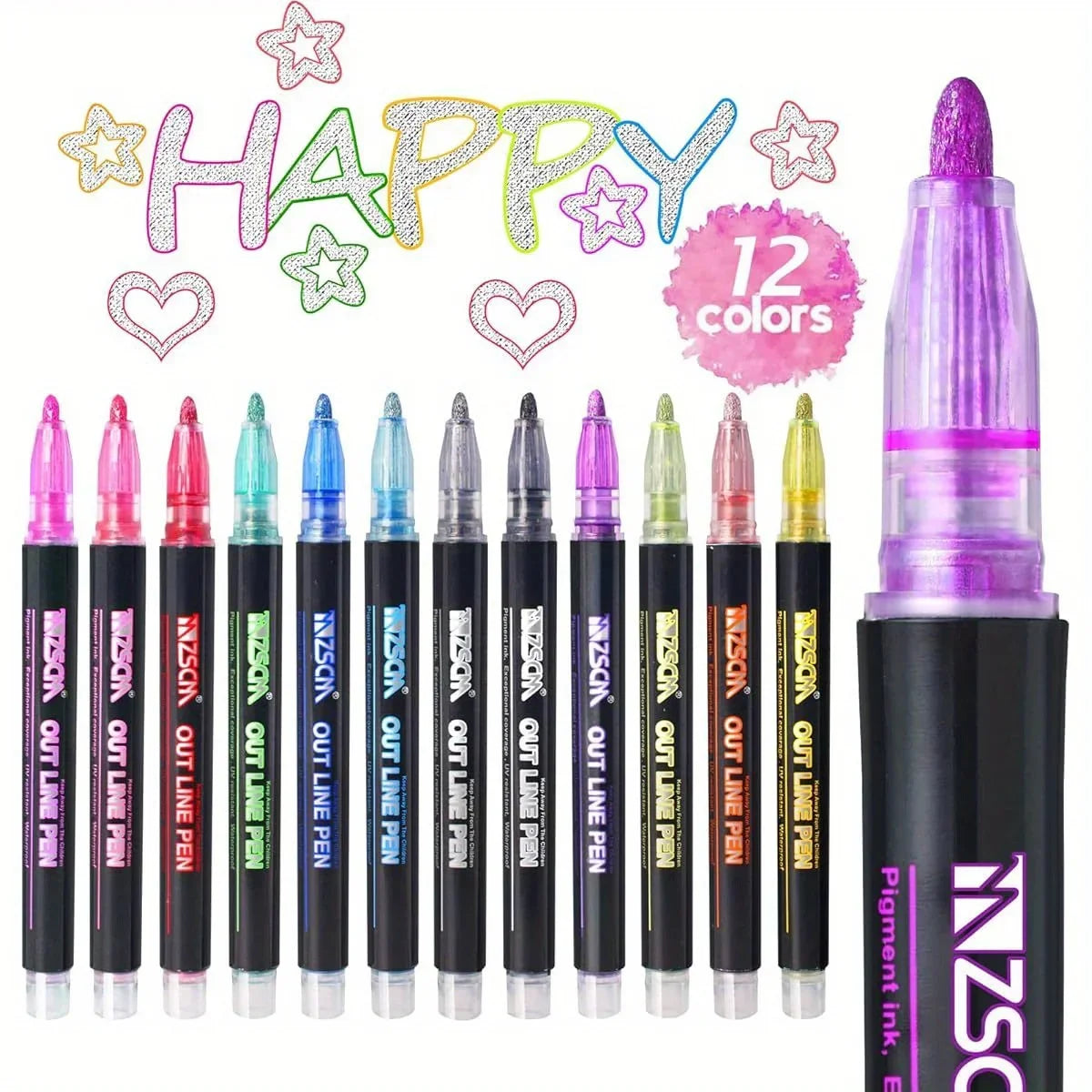 Buy The Best By Artsulli - Art is Long Life Short - 8-48Colors Metallic Color Outline Marker Pen Kawaii DIY Hand Account Graffiti PenOffice