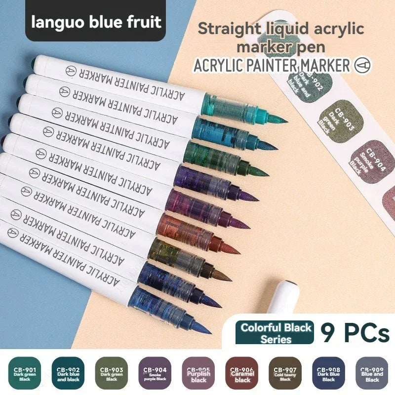 Buy The Best By Artsulli - Art is Long Life Short - 9Colors Straight Liquid Brush Acrylic Paint Pens Set Markers for Rock Painting Wood