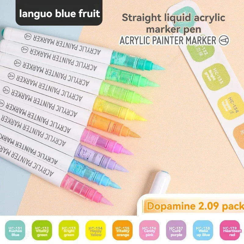 Buy The Best By Artsulli - Art is Long Life Short - 9Colors Straight Liquid Brush Acrylic Paint Pens Set Markers for Rock Painting Wood