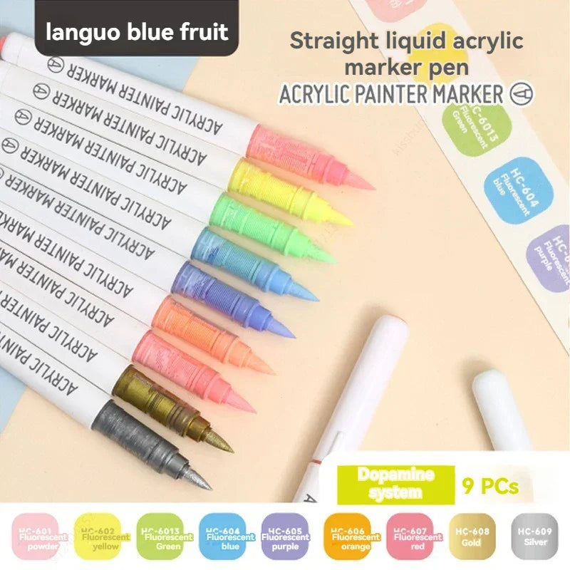 Buy The Best By Artsulli - Art is Long Life Short - 9Colors Straight Liquid Brush Acrylic Paint Pens Set Markers for Rock Painting Wood