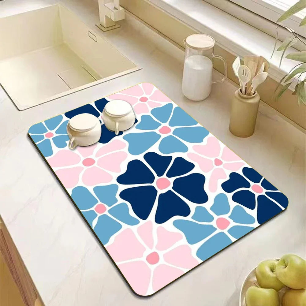 Buy The Best By Artsulli - Art is Long Life Short - Abstract Floral Absorbent Drain Pad Kitchen Mats Dish Drying Mat Anti-slip Tableware