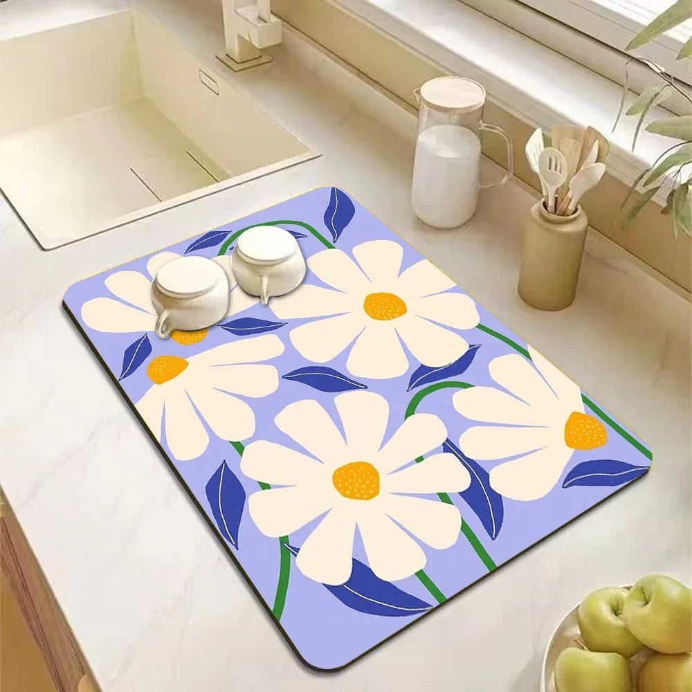 Buy The Best By Artsulli - Art is Long Life Short - Abstract Floral Absorbent Drain Pad Kitchen Mats Dish Drying Mat Anti-slip Tableware