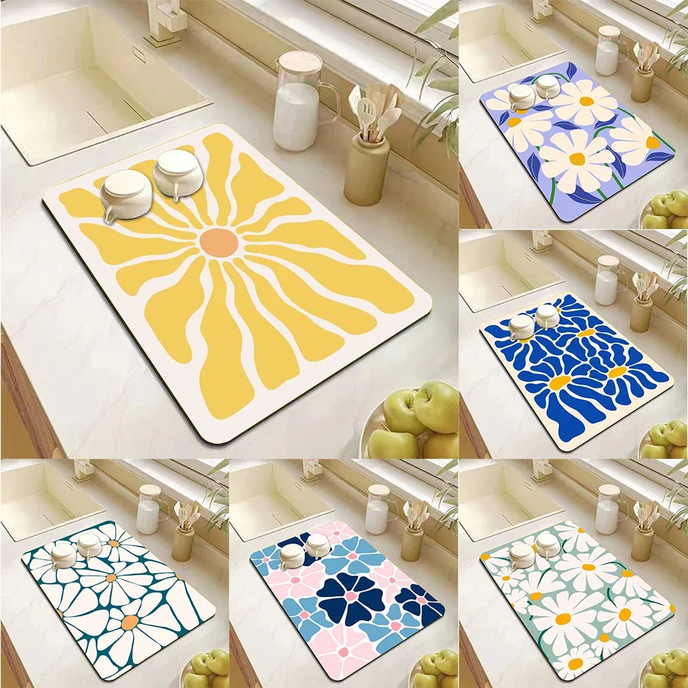 Buy The Best By Artsulli - Art is Long Life Short - Abstract Floral Absorbent Drain Pad Kitchen Mats Dish Drying Mat Anti-slip Tableware
