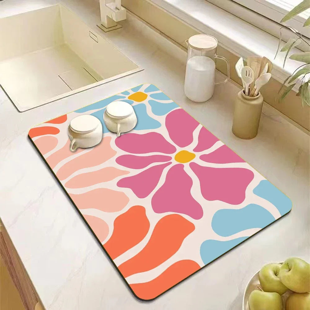 Buy The Best By Artsulli - Art is Long Life Short - Abstract Floral Absorbent Drain Pad Kitchen Mats Dish Drying Mat Anti-slip Tableware