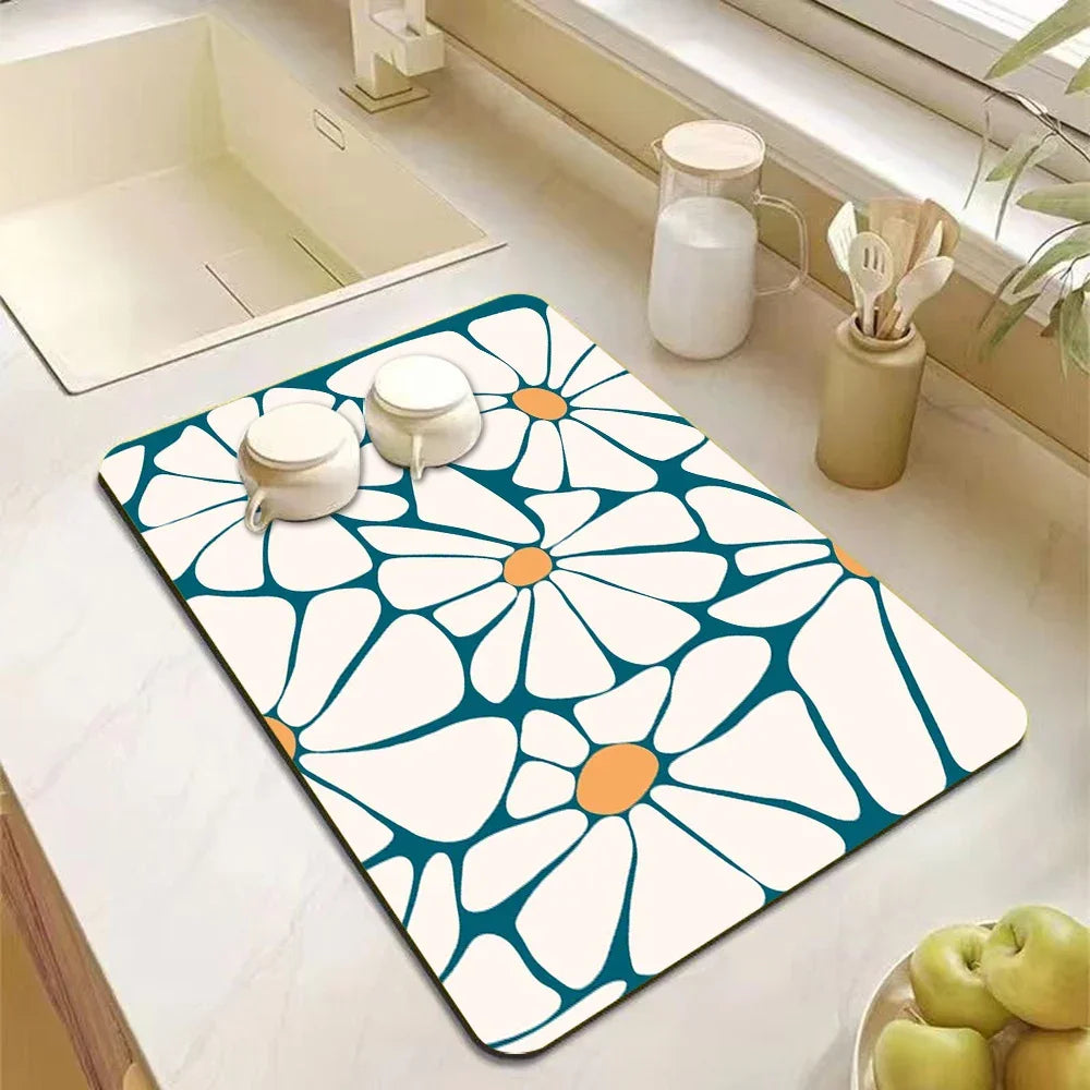 Buy The Best By Artsulli - Art is Long Life Short - Abstract Floral Absorbent Drain Pad Kitchen Mats Dish Drying Mat Anti-slip Tableware