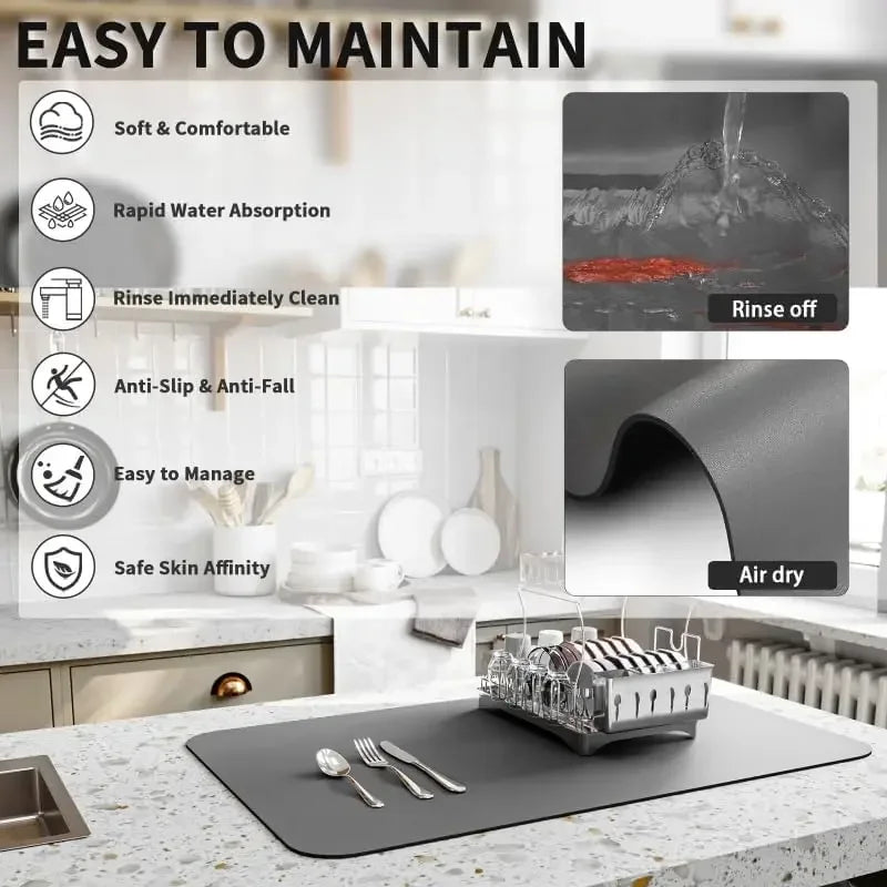 Buy The Best By Artsulli - Art is Long Life Short - Abstract Floral Absorbent Drain Pad Kitchen Mats Dish Drying Mat Anti-slip Tableware