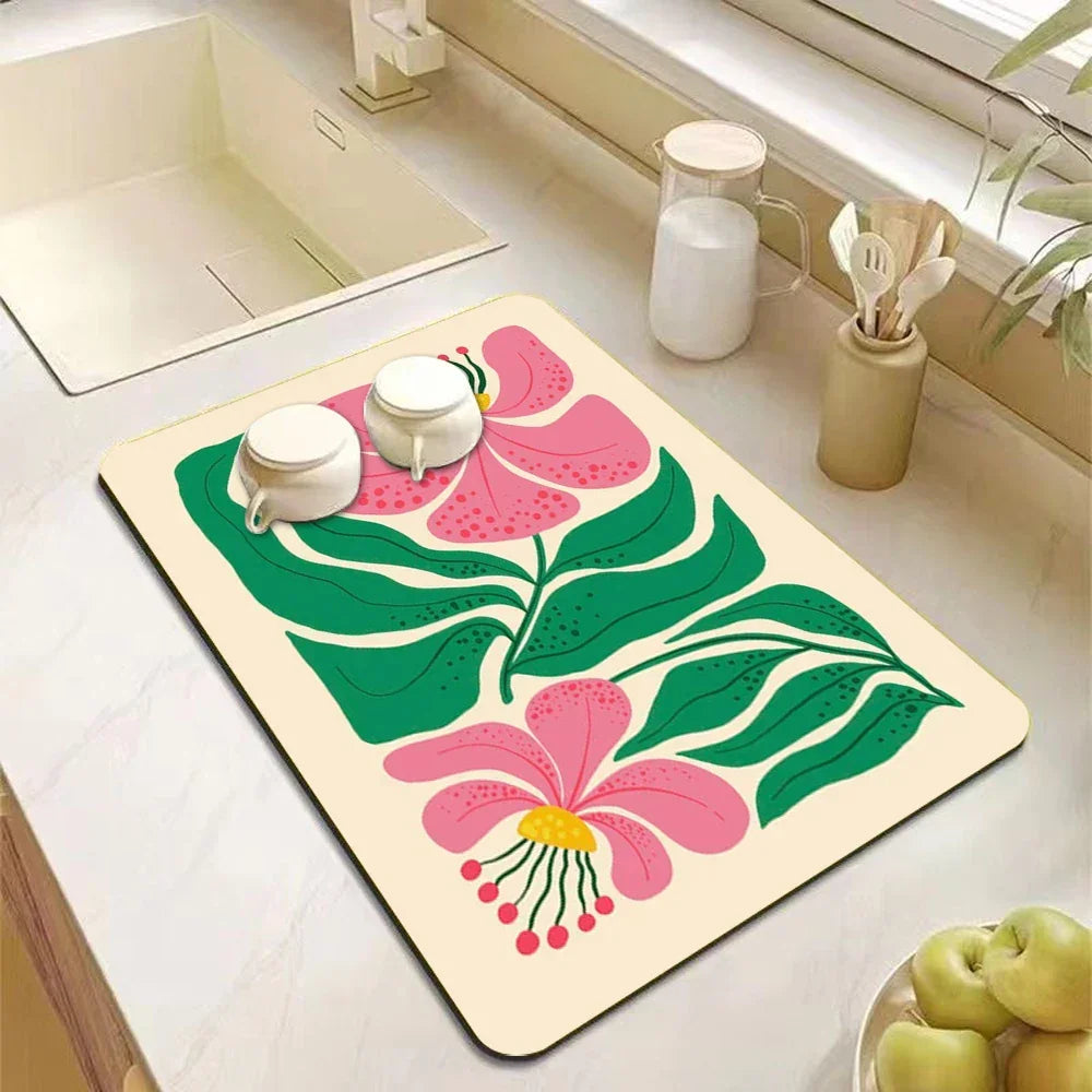 Buy The Best By Artsulli - Art is Long Life Short - Abstract Floral Absorbent Drain Pad Kitchen Mats Dish Drying Mat Anti-slip Tableware