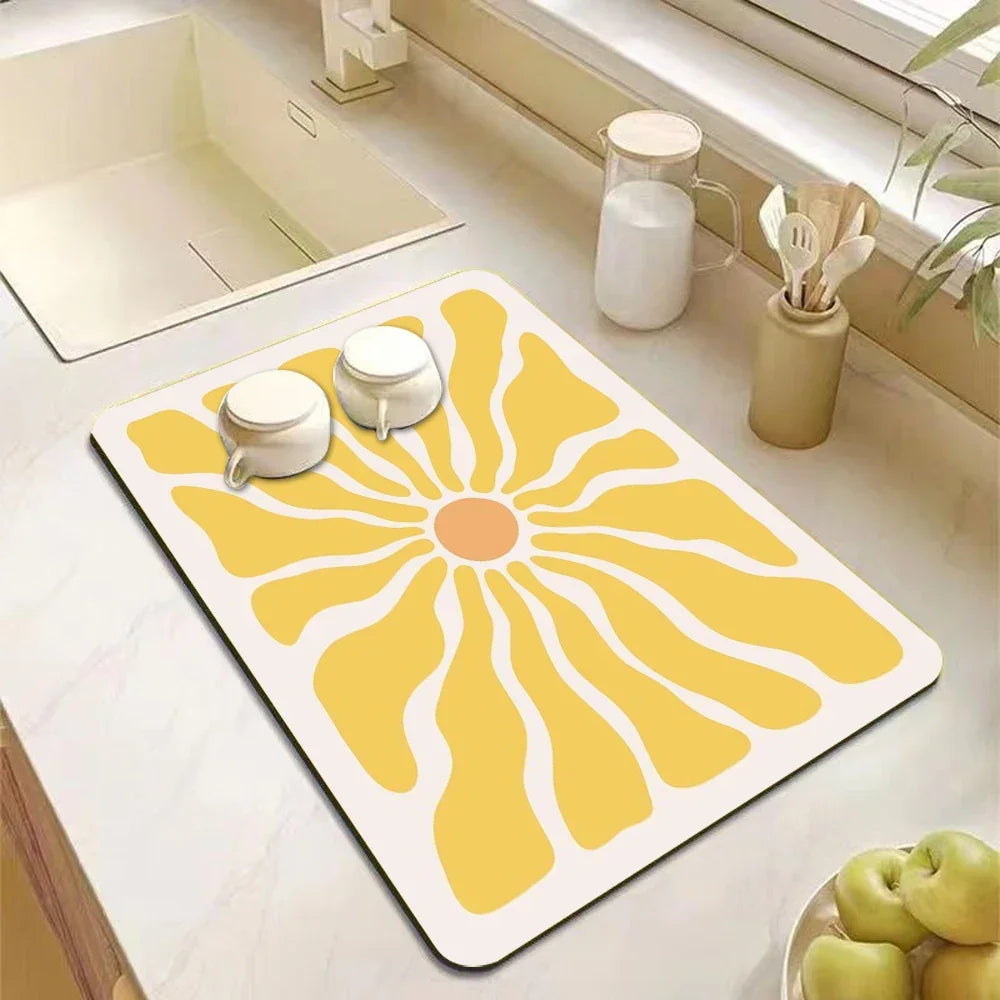 Buy The Best By Artsulli - Art is Long Life Short - Abstract Floral Absorbent Drain Pad Kitchen Mats Dish Drying Mat Anti-slip Tableware