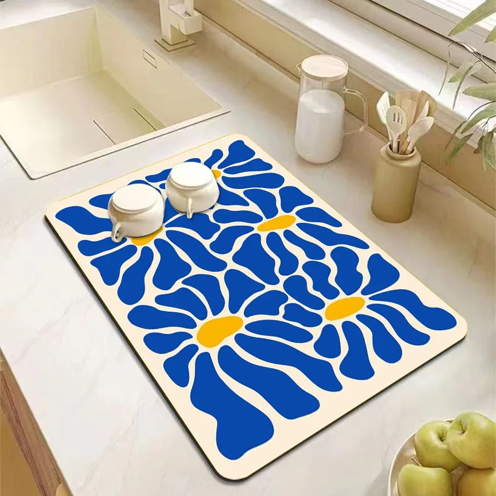Buy The Best By Artsulli - Art is Long Life Short - Abstract Floral Absorbent Drain Pad Kitchen Mats Dish Drying Mat Anti-slip Tableware