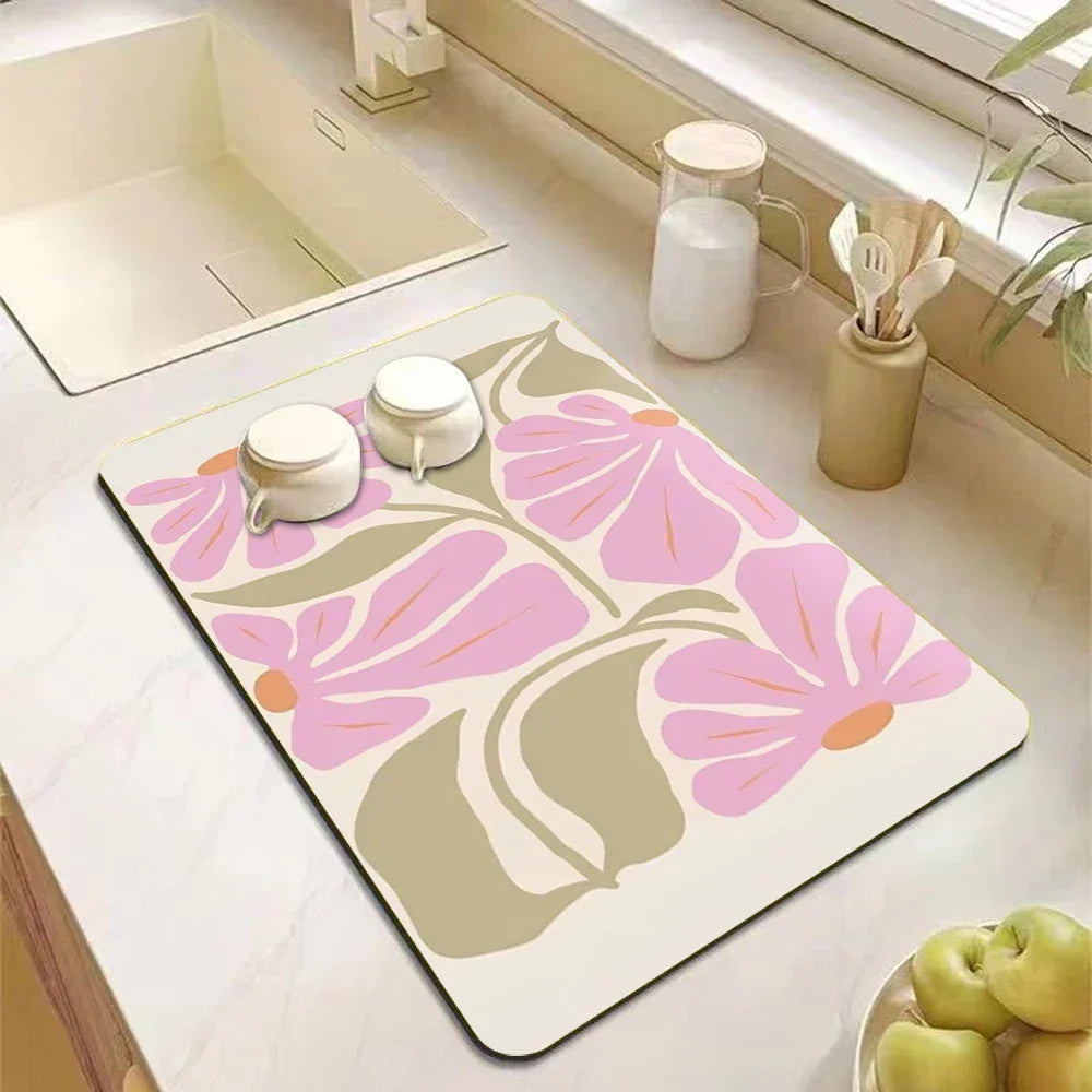 Buy The Best By Artsulli - Art is Long Life Short - Abstract Floral Absorbent Drain Pad Kitchen Mats Dish Drying Mat Anti-slip Tableware