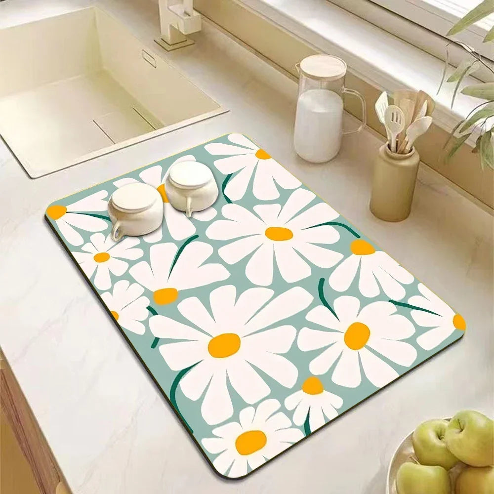 Buy The Best By Artsulli - Art is Long Life Short - Abstract Floral Absorbent Drain Pad Kitchen Mats Dish Drying Mat Anti-slip Tableware