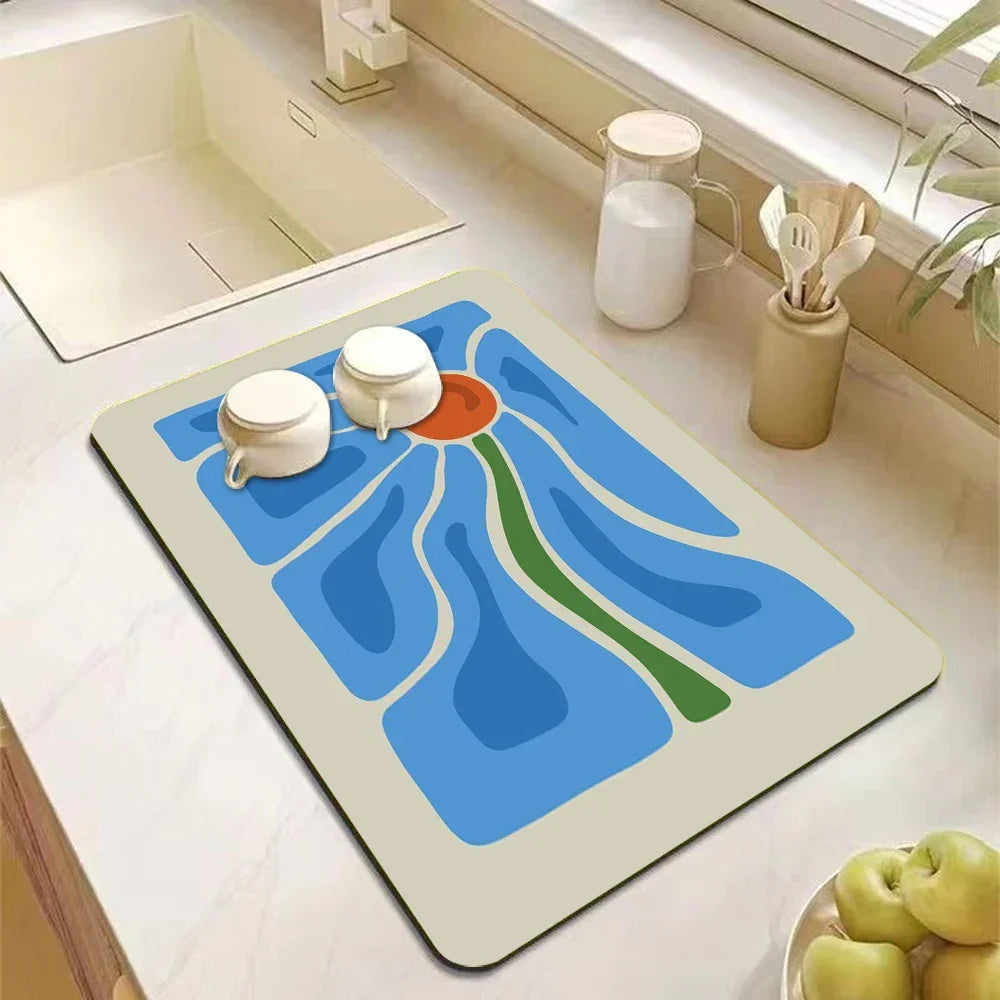 Buy The Best By Artsulli - Art is Long Life Short - Abstract Floral Absorbent Drain Pad Kitchen Mats Dish Drying Mat Anti-slip Tableware